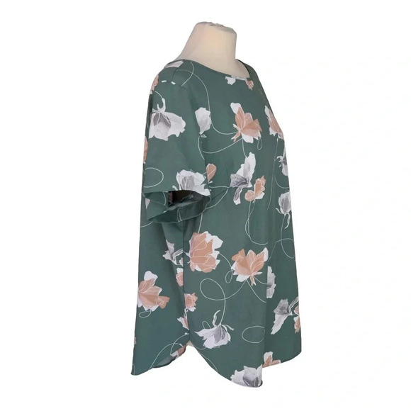 AVA & VIV  || Women's Flowy Floral Blouse Peach Sea Glass Green 1X - Picture 2 of 7
